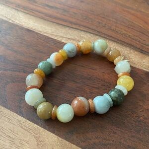 Boho Beaded Jade and Quartz Round Rainbow Healing Bracelet